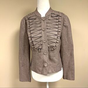 - Tabitha wool blend military style ruffled lapel jacket. 8